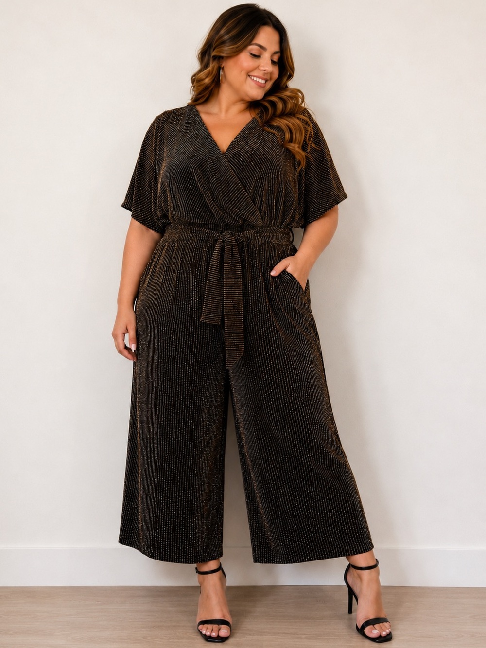 Torrid Black Gold Shimmer Surplice Jumpsuit 2X 18-20